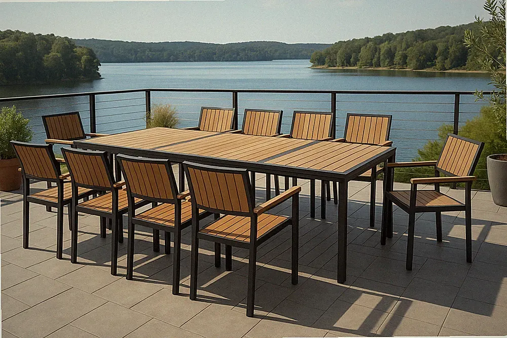 10-Personen-Set Ausziehbarer Gartentisch 90x180/240 cm + 10 Stühle Braun