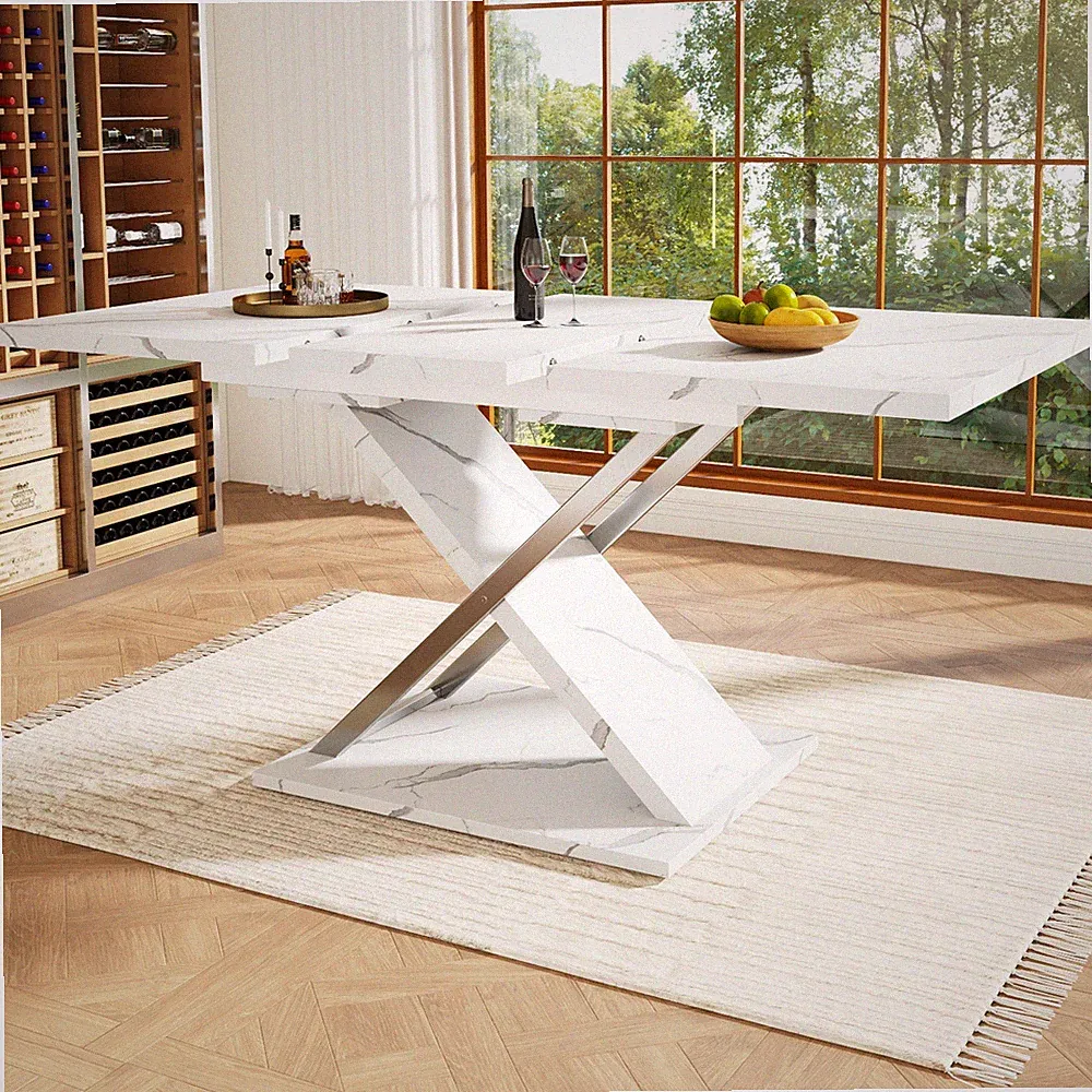 118-157×75cm Teleskoptisch Ausziehbarer Esstisch Speisetisch Ausziehtisch Marmor