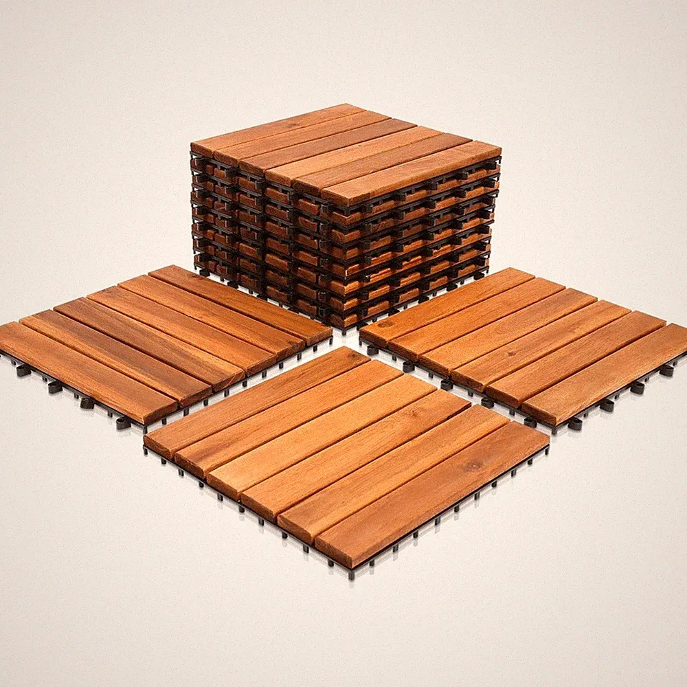 11er Set Akazienholz Fliesen 30x30 cm - Hochwertige Terrassenfliesen für Garten