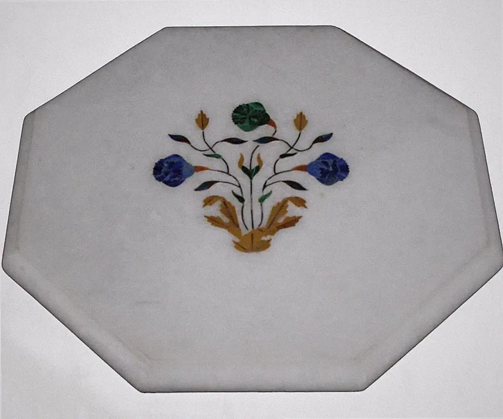 12" Gartentisch mit weißer Marmorplatte, Intarsien, Pietra Dura,...