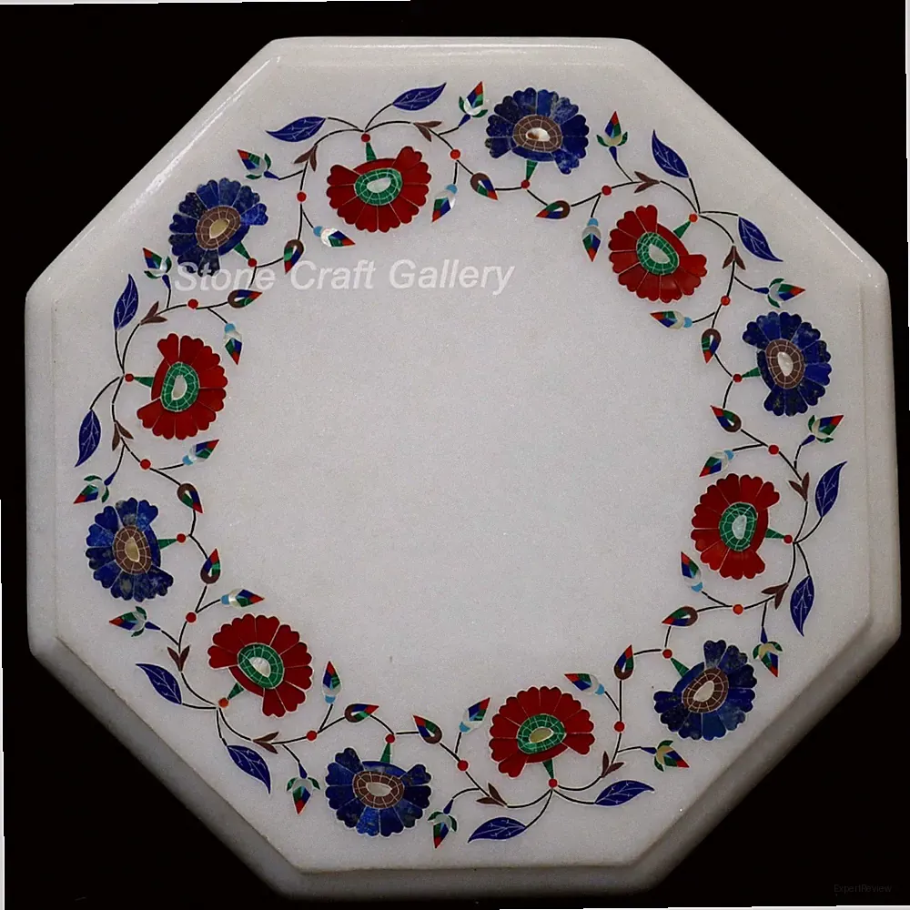 12" Marmor Eck Tischplatte Pietra Dura Einlage Handgemacht Wohn & Garten Dekor