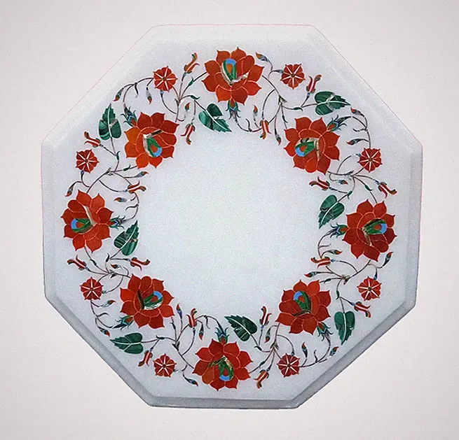 12" Marmor Tischplatte Pietra Dura Florale Kunst Für Zuhause Und Garten Dekor