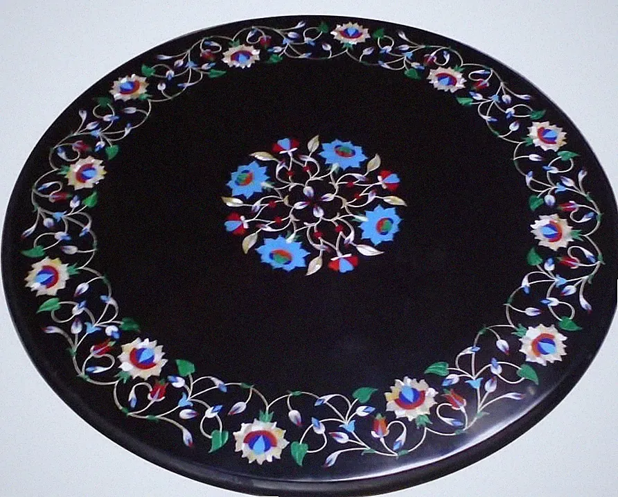18 " Schwarz Marmor Mitte Kaffeetisch Multi Steine Blumen Inlay Kunst Garten