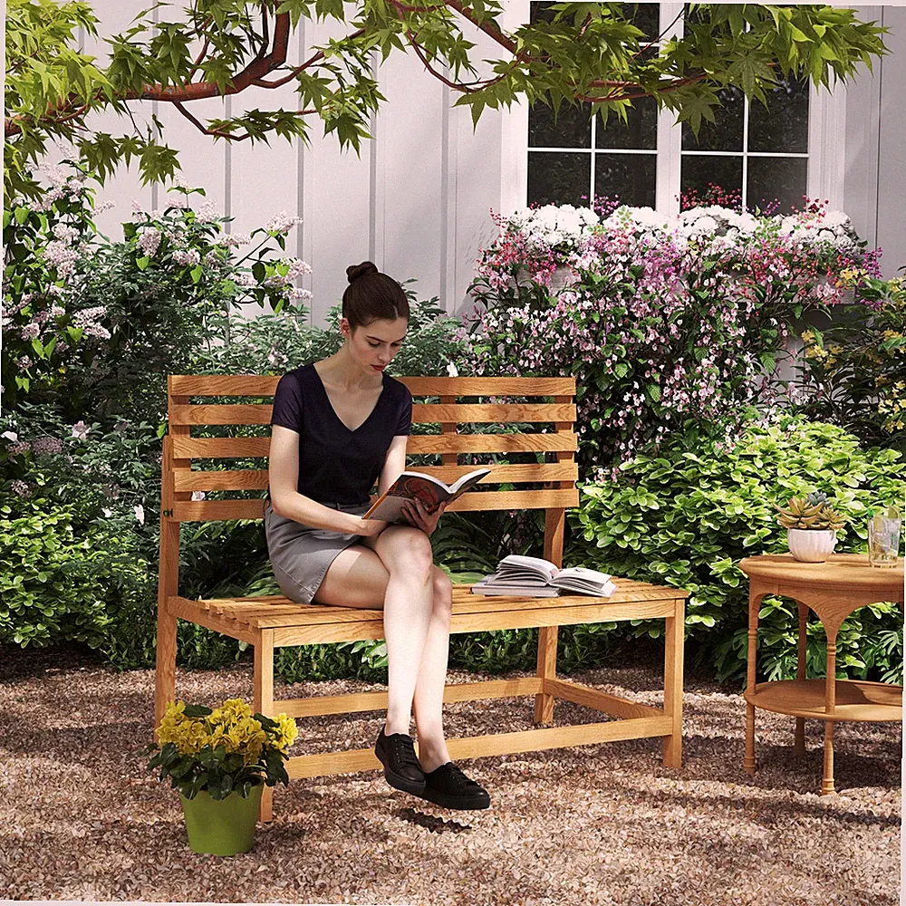 2-Sitzer Gartenbank Holz, wetterfest Sitzbank, UV-Beständig Refurbished