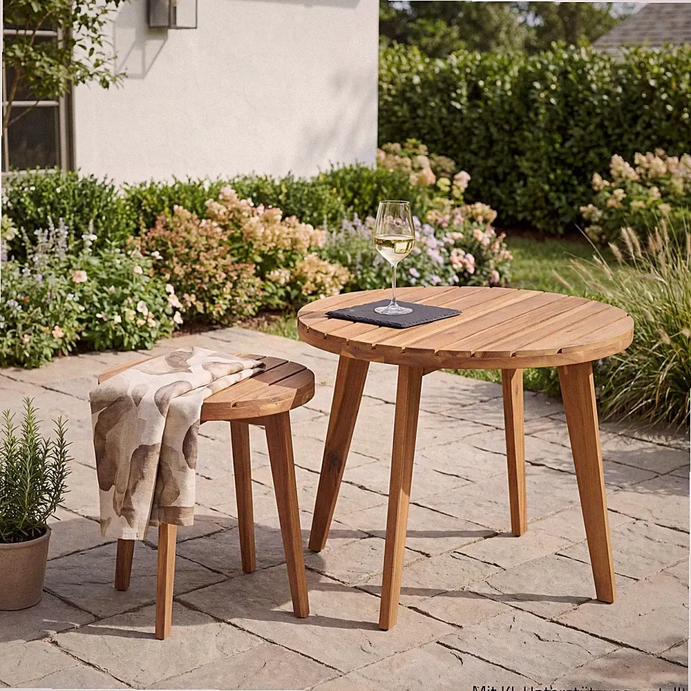 2-teiliges Gartentisch-Set - naturfarben - Holz