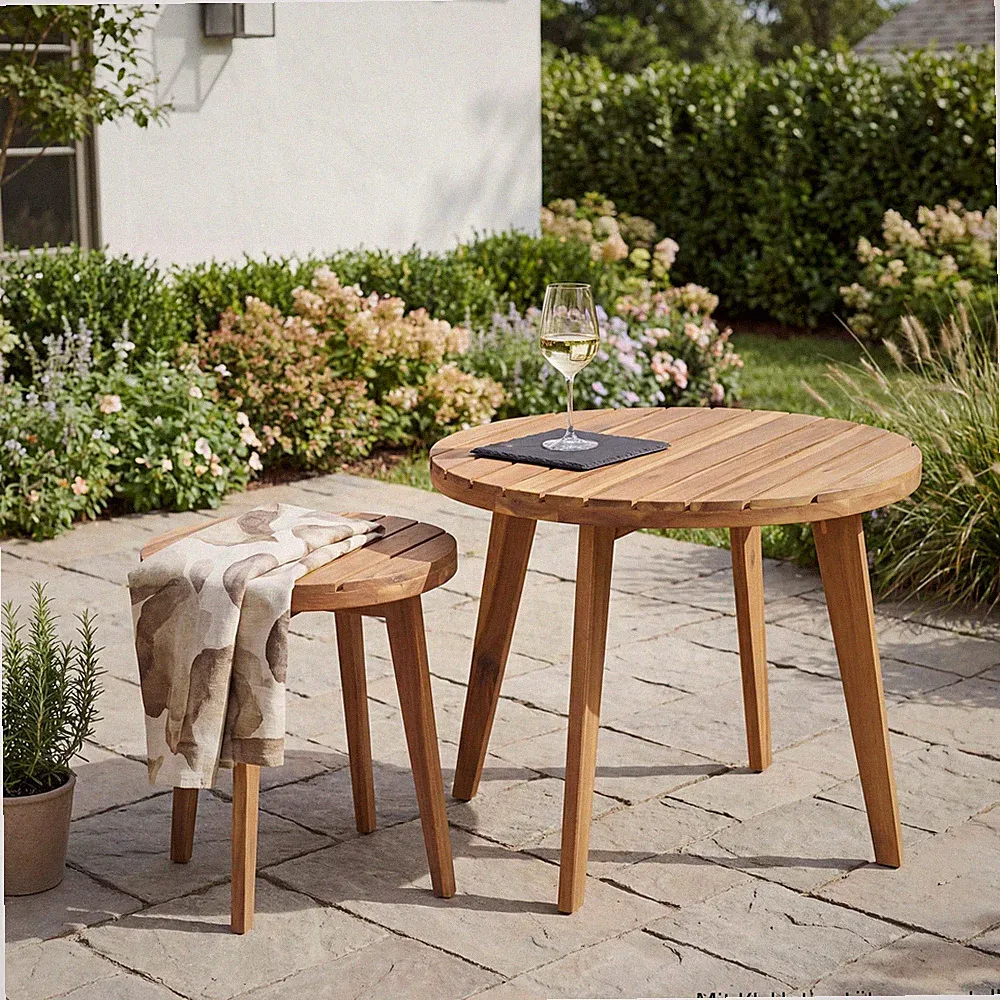 2-teiliges Gartentisch-Set - naturfarben - Holz
