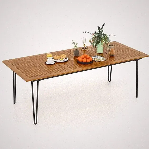 220 x 95 cm Terrassen Esstisch Akazienholz Tischplatte mit Schirmloch 2516