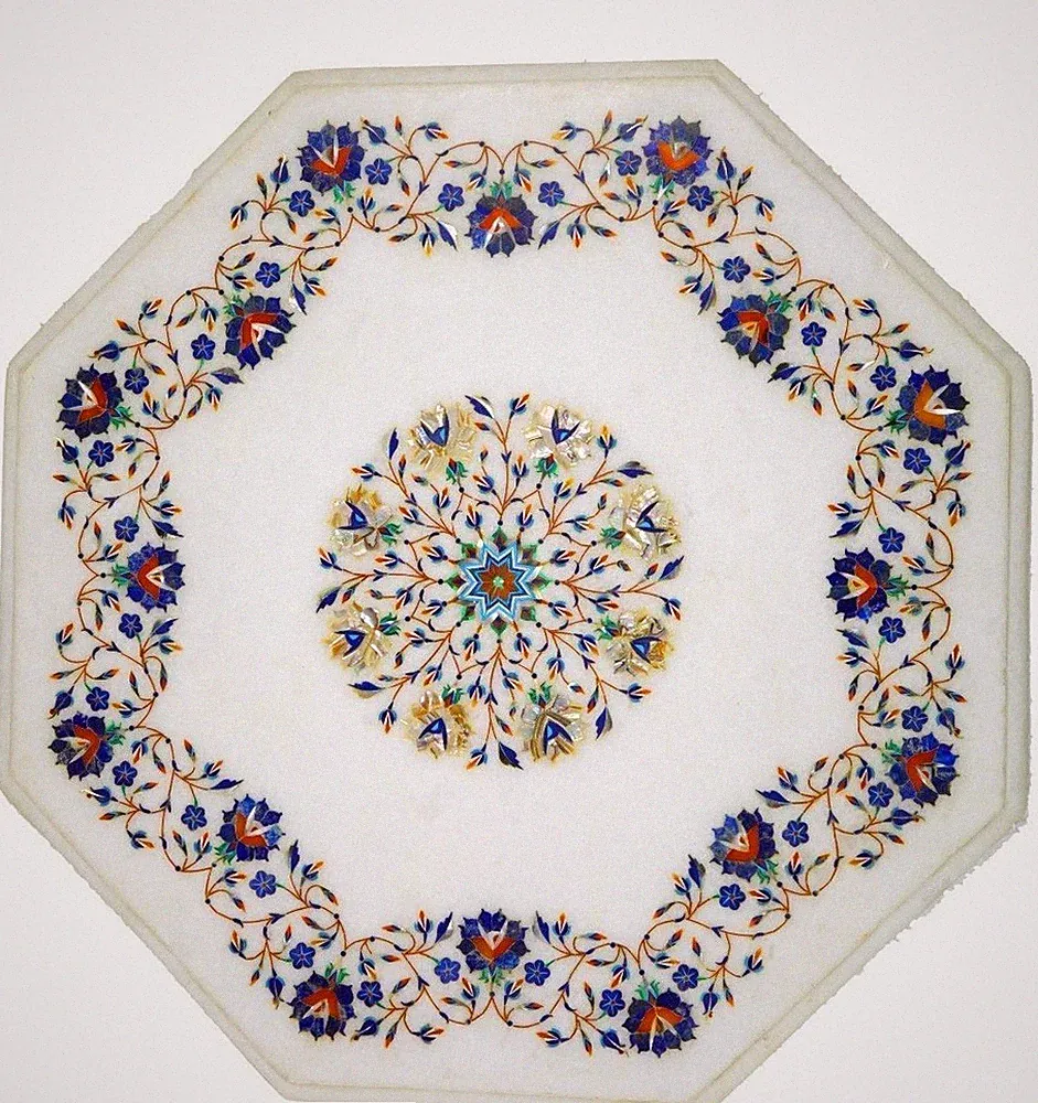 24 " Weißer Marmor Center Tisch Top Blumenmuster Inlay Kunst Für Wohndeko Garten