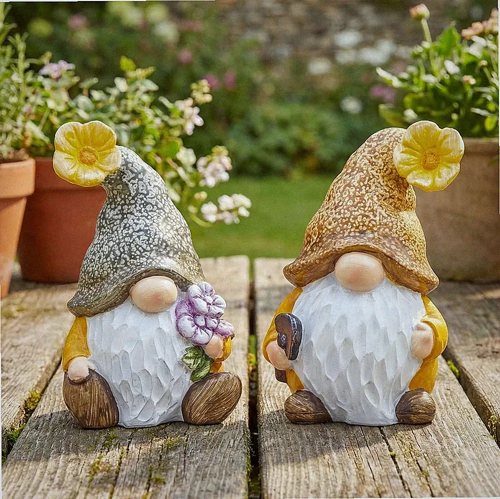 2er Set Deko Figuren Wichtel H20cm Gartenzwerg Kunstharz Gartendeko Tischdeko