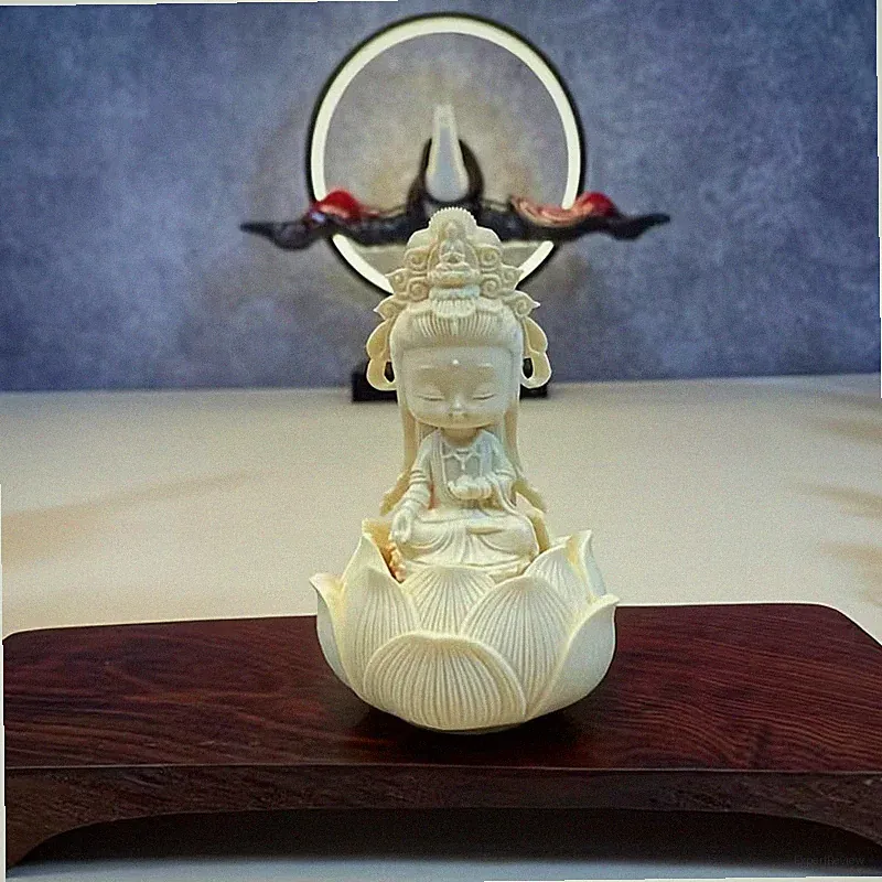 2er Set Guanyin Figur + Lotus Schale Zen Deko Tischfigur