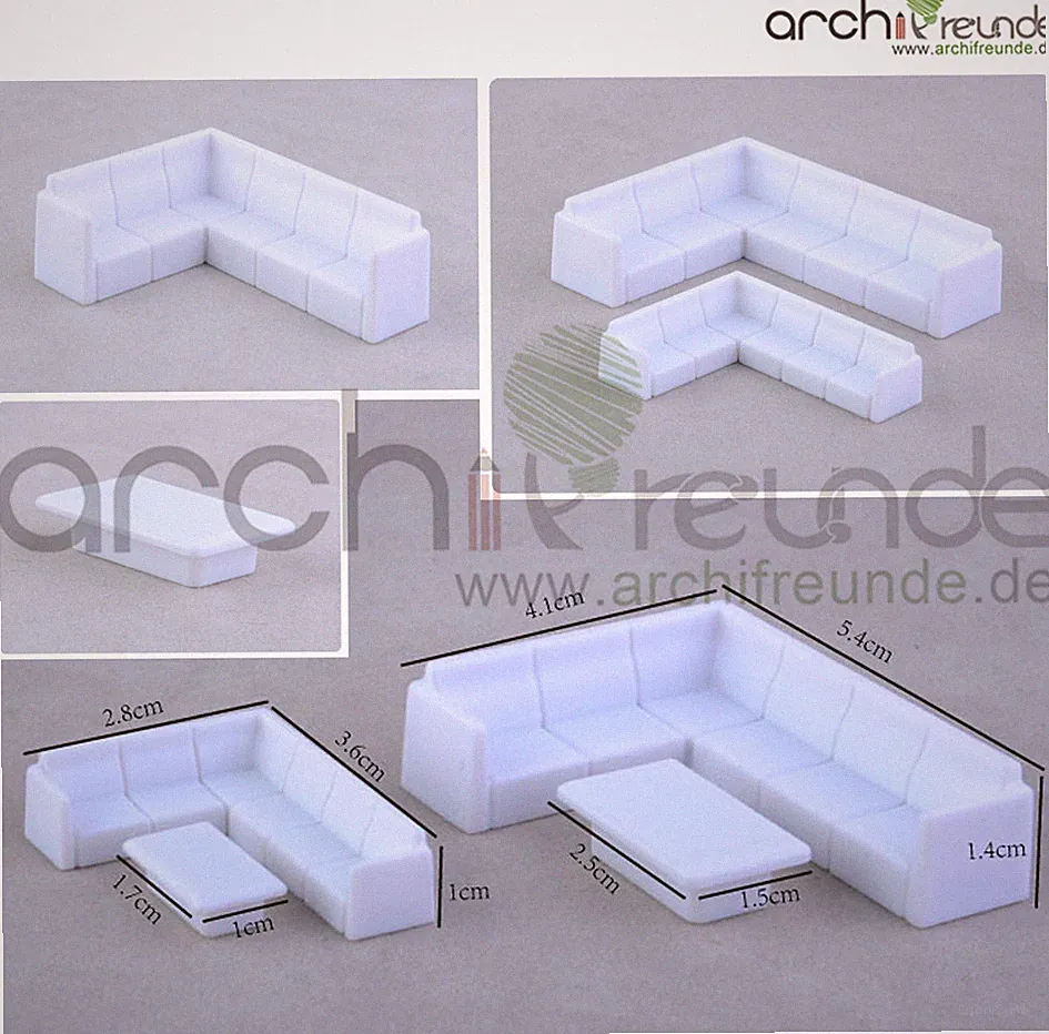 2er Set Modell Sofa Ecksofa Tisch Balkon Wohnzimmer Garten 1:50-100 Spur 0/H0/TT