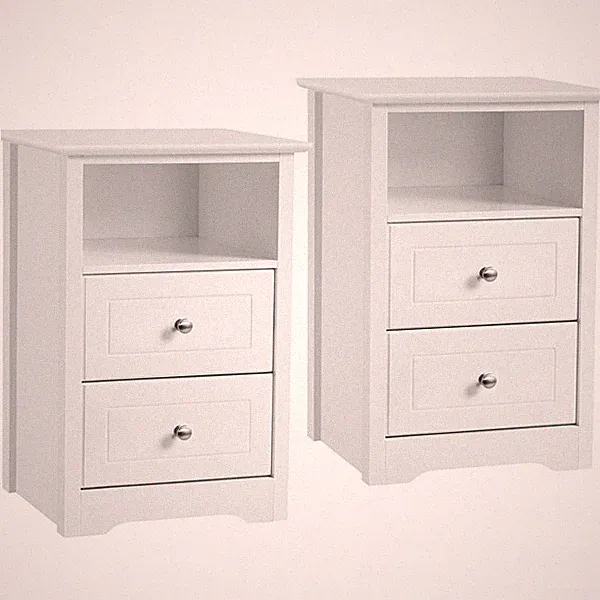 2er Set Nachtschrank Nachttisch Nachtkommode mit 2 Schubladen Beistelltisch Weiß
