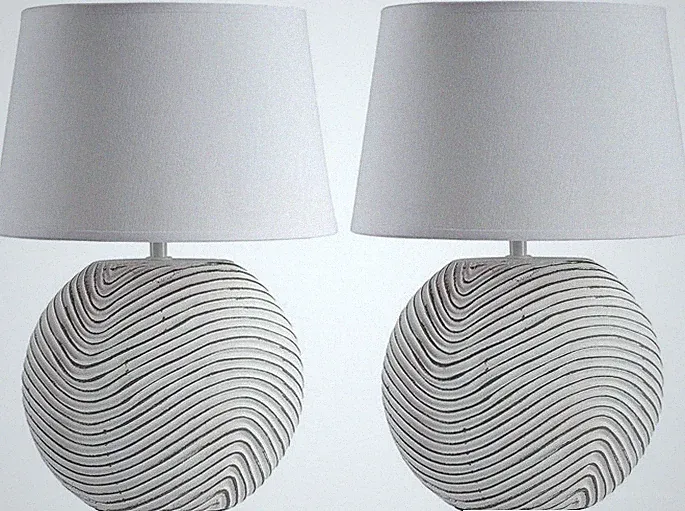 2er Set Tischlampen Modern Skandinavisch Weiß Keramik Nachttischlampe Betonoptik