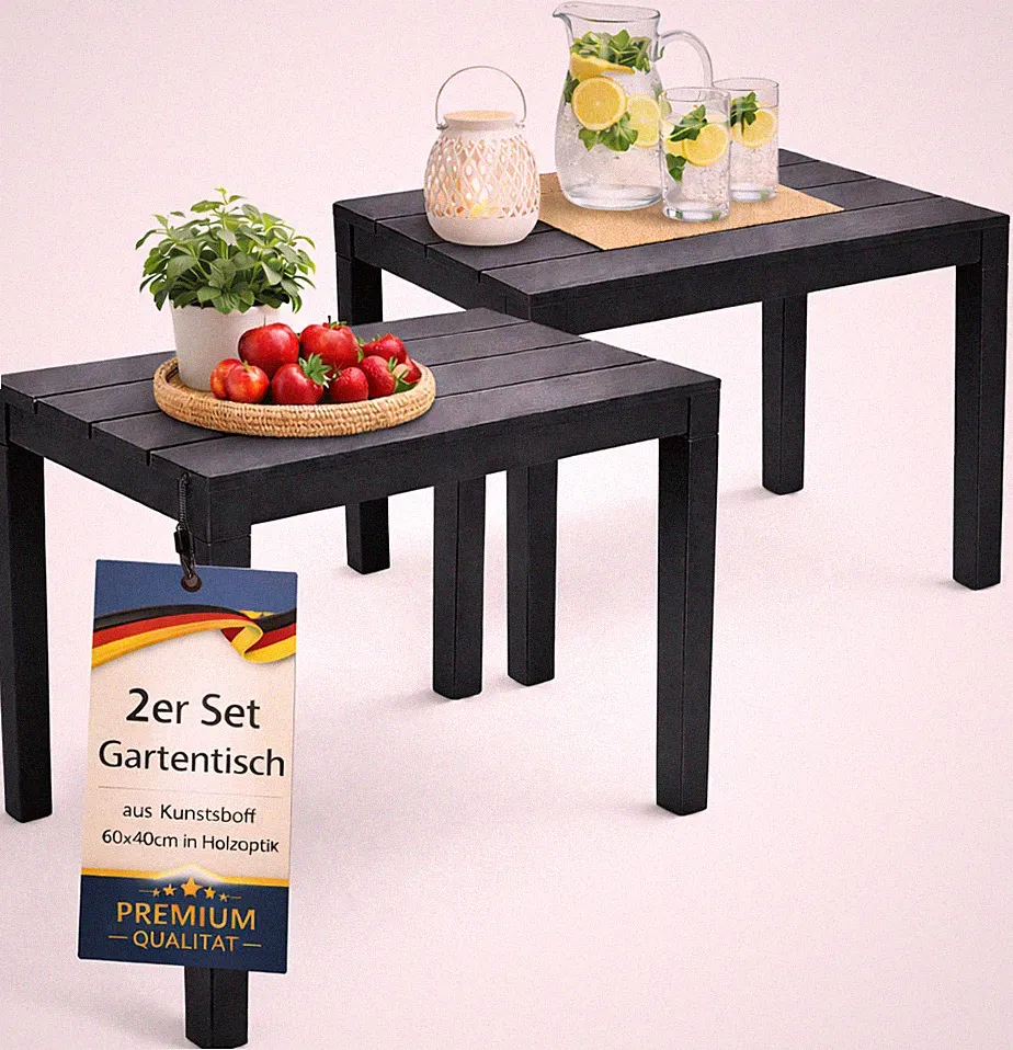 2x Garten Beistelltisch anthrazit 60x39 cm - Kunststoff Balkontisch Gartentisch