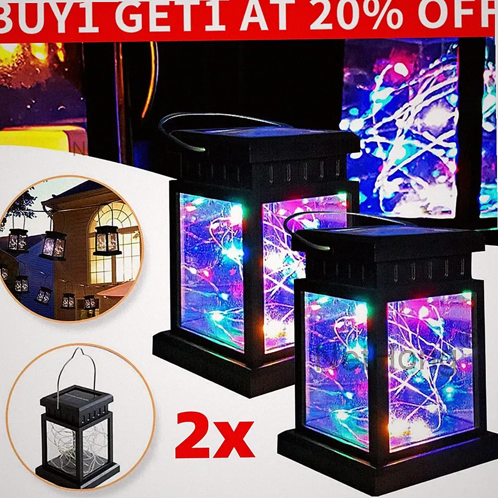 2x LED Solarleuchte Solarbetriebene Hängelaterne Außen Garten Tisch Lampe Bunt