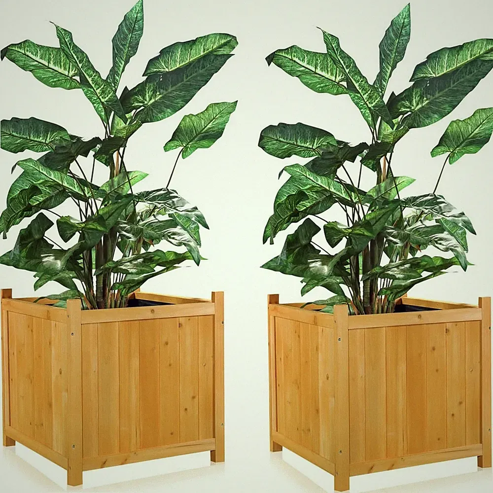 2xGarten Blumenkübel Holz Pflanzkasten Blumentrog Blumentopf Übertopf eckig