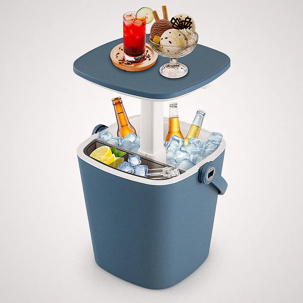 3 in 1 Cool Bar Beistelltisch Kühlbox 15L Gartentisch Eisbox mit Eiszange