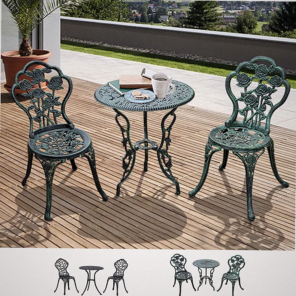 3-tlg. Aluminiumguss Bistrogarnitur Gartenmöbel Esstisch Stühle