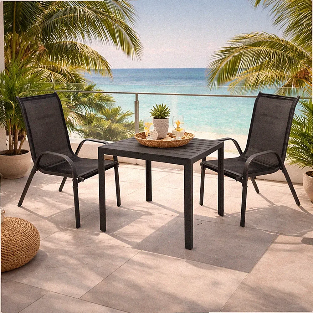 3-tlg. Gartengarnitur Non-Wood 80x80cm Gartentisch Anthrazit / Schwarz