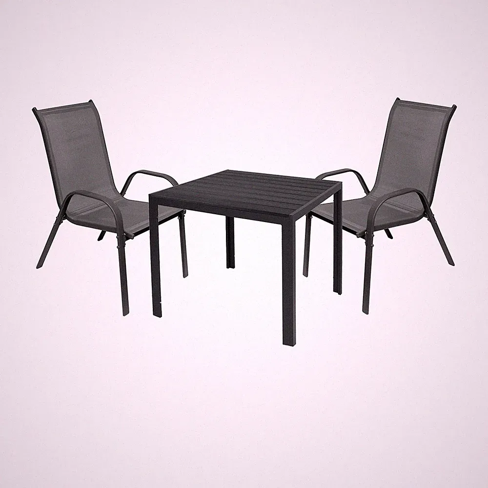 3-tlg. Gartengarnitur Non-Wood 90x90cm Gartentisch Anthrazit / Schwarz