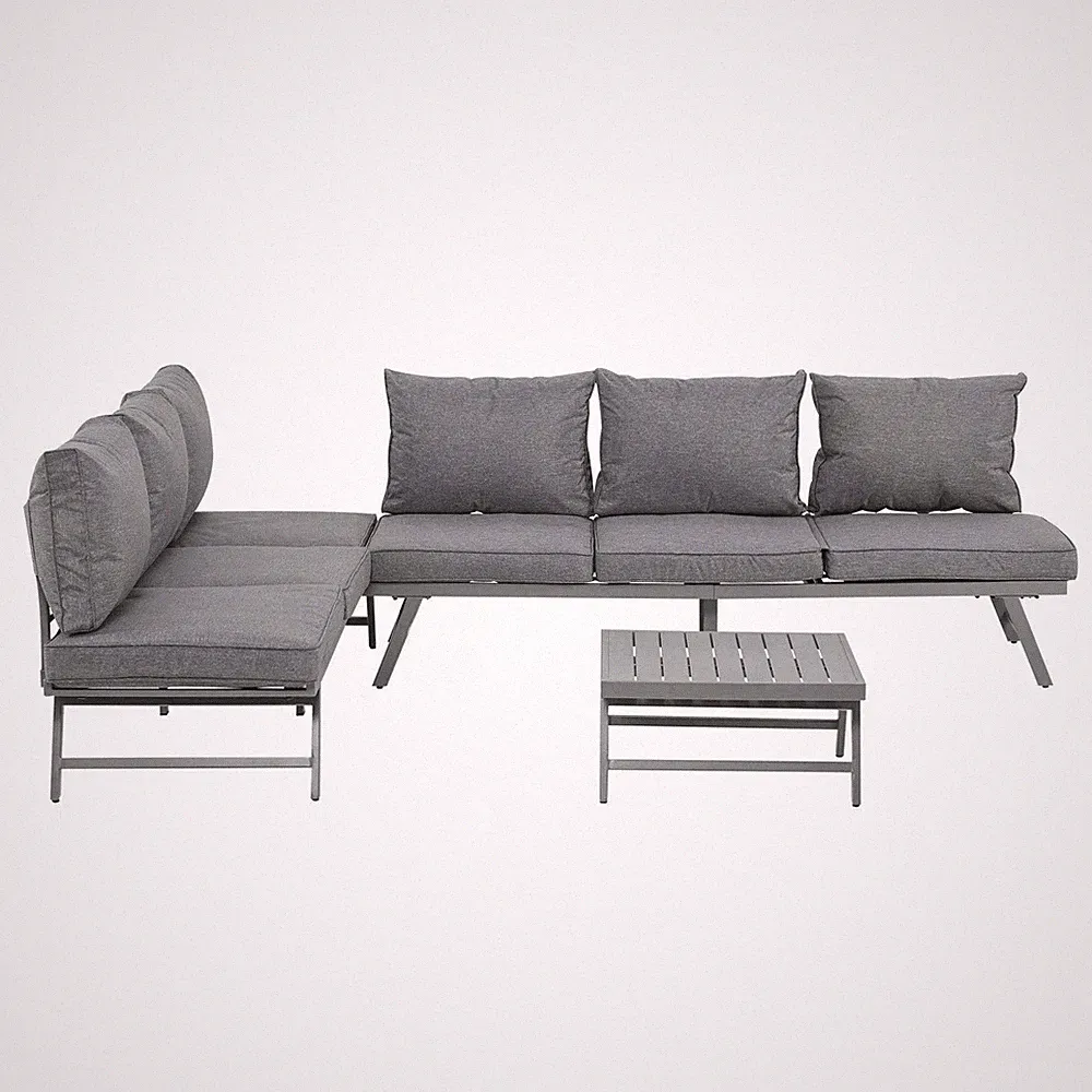 3-tlg. Gartensitzgruppe mit umbaubarem Sofa Loungetisch gepolsterte Kissen Outdoor