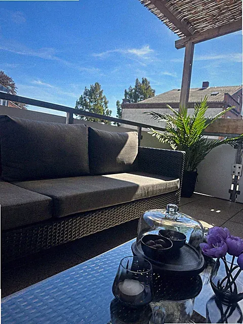 3-tlg. Polyrattan Garten-Lounge Set grau, Ecksofa, Tisch Glasplatte, Kissen
