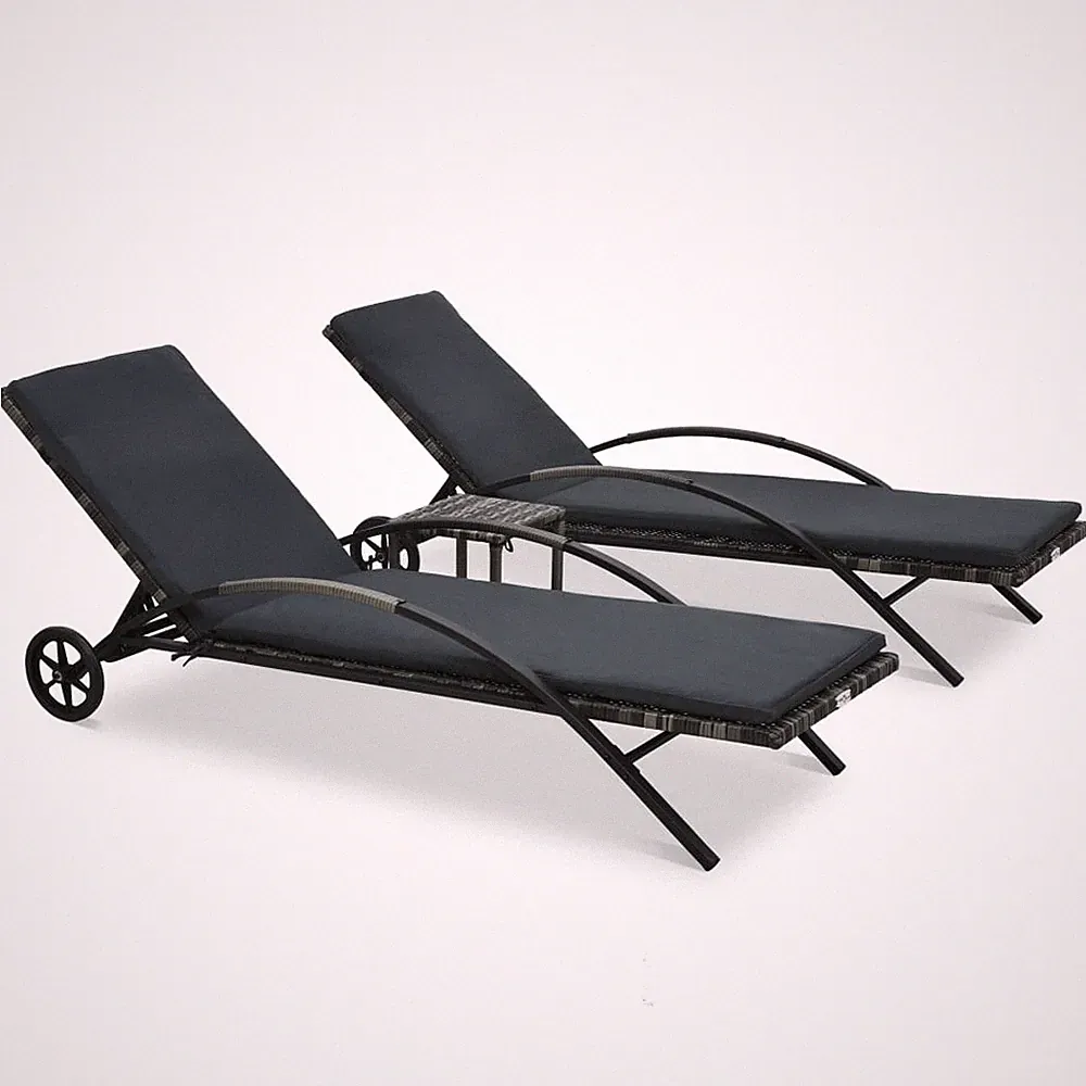 3-tlg. Sonnenliege Set Poly Rattan Relaxliege Gartenmöbel + Beistelltisch vidaXL