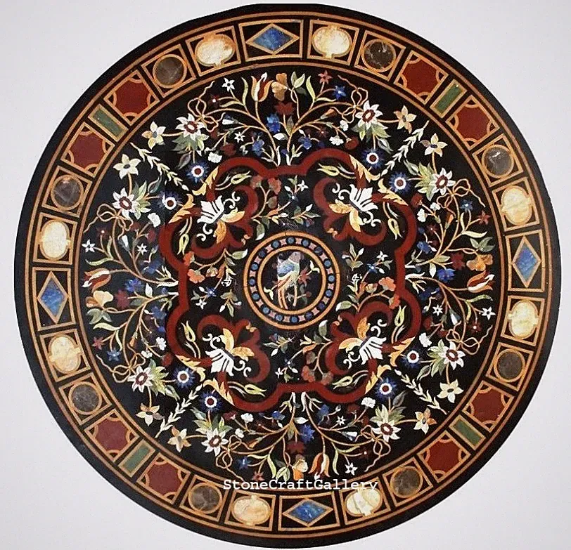 36 " Schwarz Marmor Ess Table Top Inlay Pietra Dura Heim & Garten Dekor