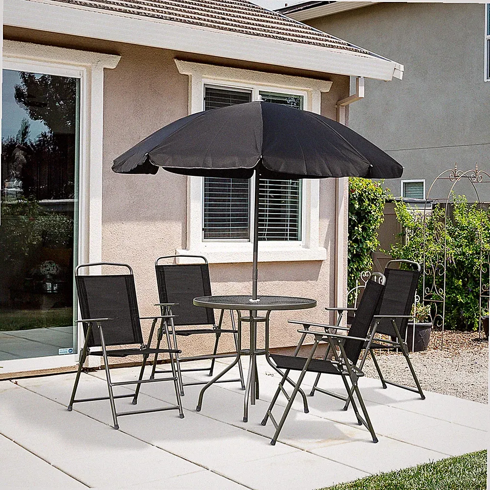 4-Sitzer Bistro Set Gartenmöbel Terrasse Bistro Rund Tisch Stühle mit Sonnenschirm