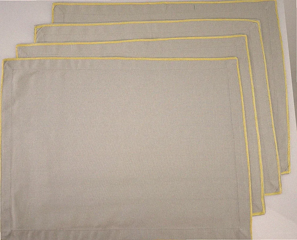 4 Stoffplatzdeckchen Tischset hellgrau gelb Baumwolle festlich asiatisch tropisc