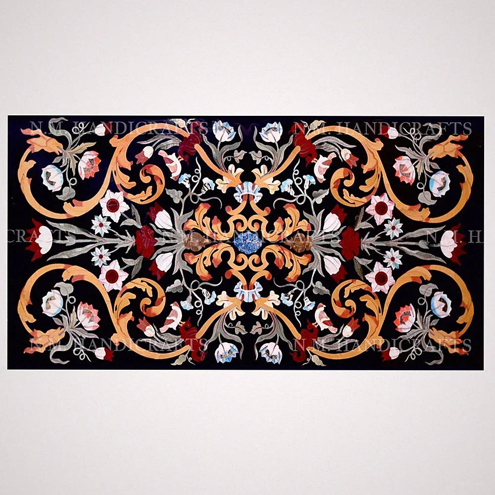 5 Fuß x 3 Fuß Antik Design Marmor Esstischplatte Gartentisch Pietra Dura Inta...