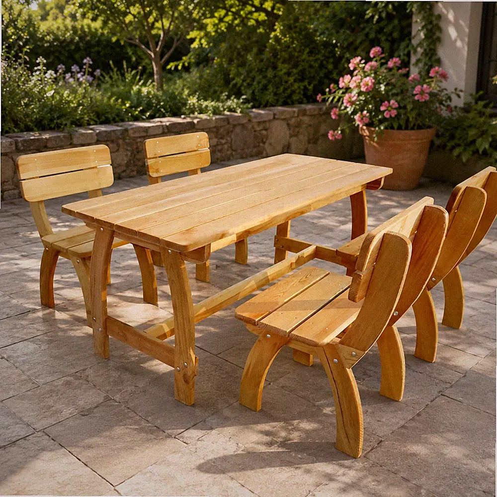 5 tlg Garten Essgruppe Kiefernholz Gartenmöbel Set Esstisch Holz Massiv