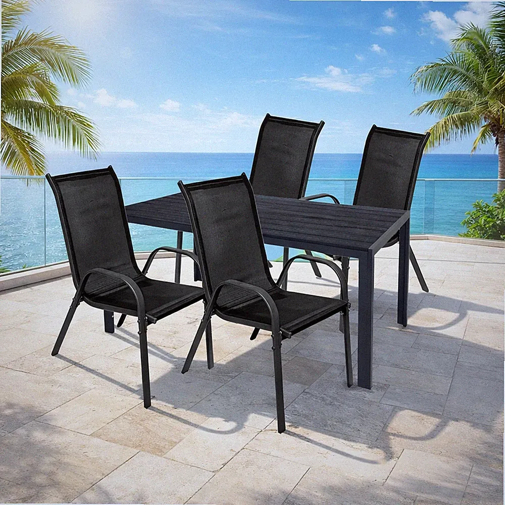 5-tlg Gartengarnitur Gartenmöbel 125x70cm Gartentisch Anthrazit/Schwarz