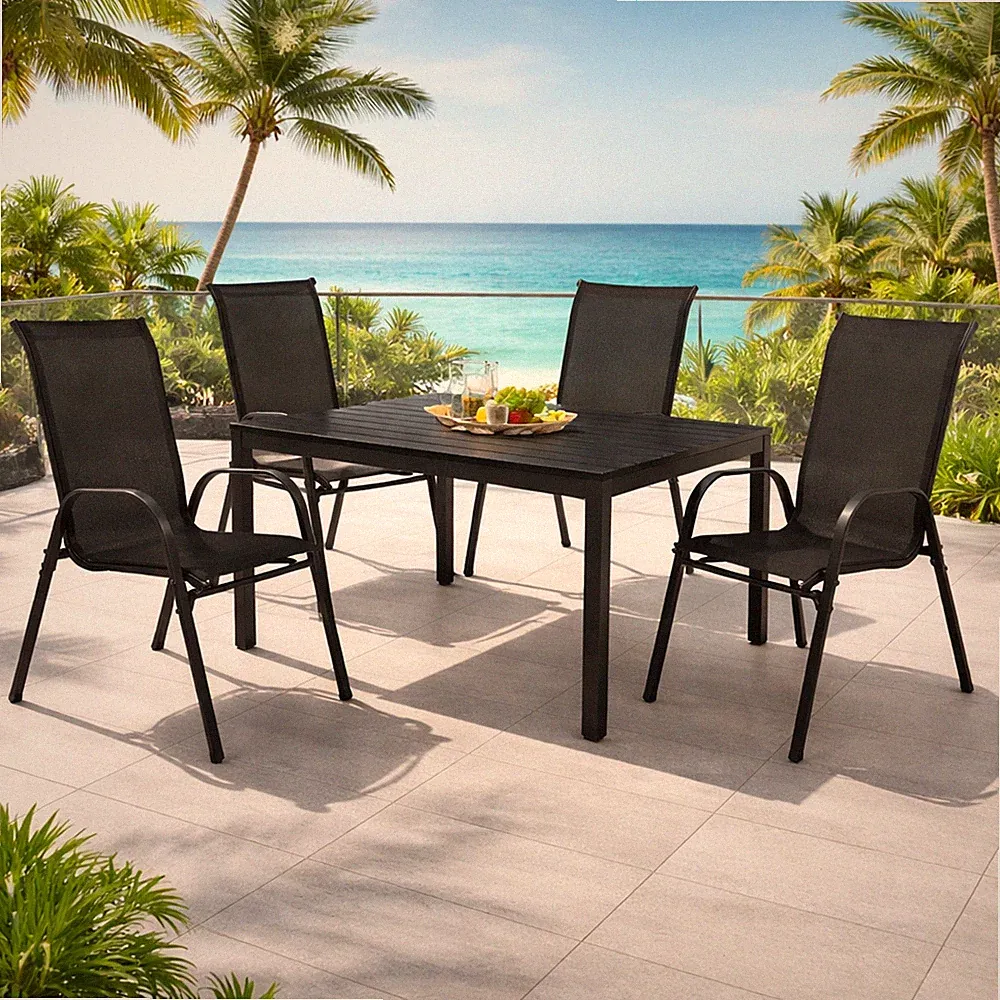 5-tlg Gartengarnitur Gartenmöbel Non-Wood 150x90cm Gartentisch Anthrazit/Schwarz