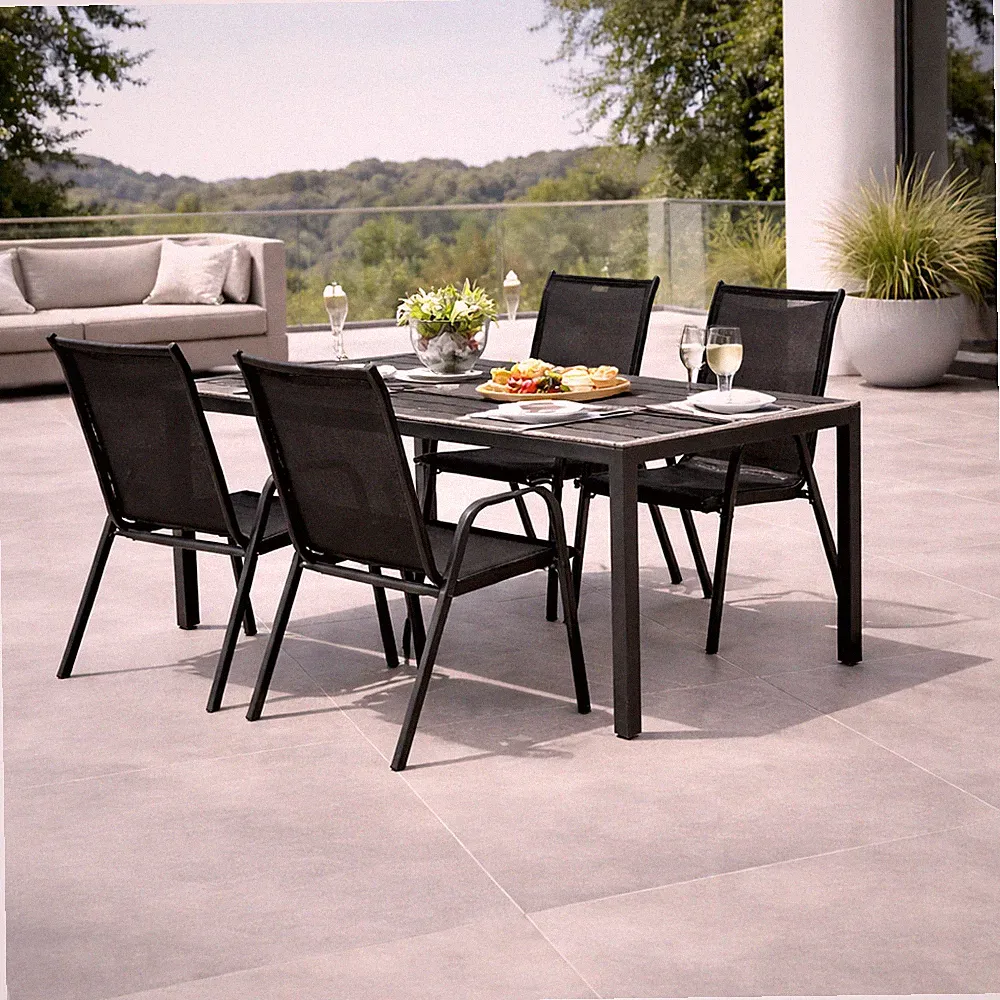 5-tlg. Gartengarnitur Non-Wood 150x90cm Gartentisch Anthrazit / Grau / Schwarz