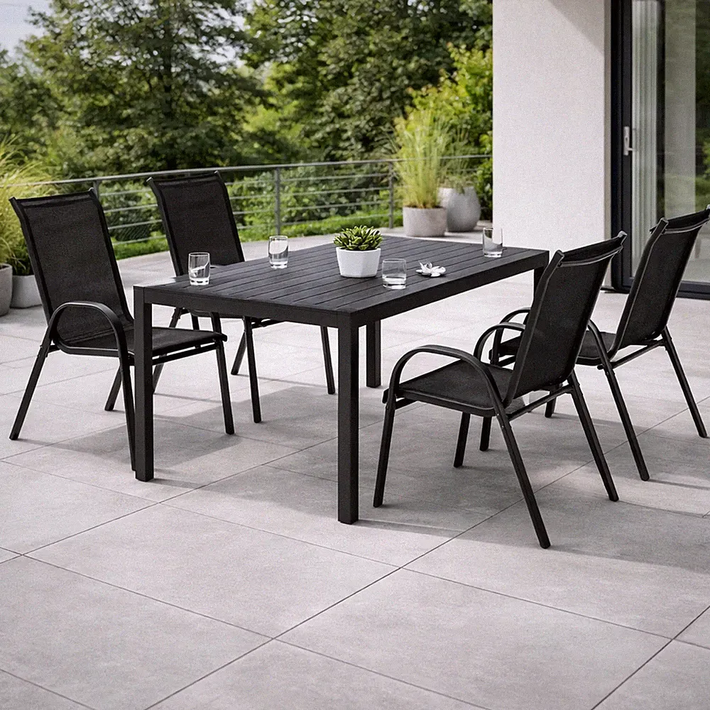 5-tlg. Gartengarnitur Non-Wood 160x90cm Gartentisch Anthrazit/Grau