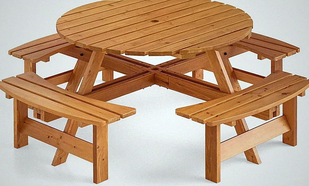 5 TLG. Picknicktisch Set mit Schirmloch Sitzgarnitur Holz Gartenmöbel