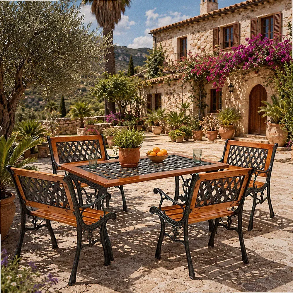 5tlg Gartenmöbel Gartengarnitur Outdoormöbel Gusseisen Gartentisch 4 Gartenstuhl