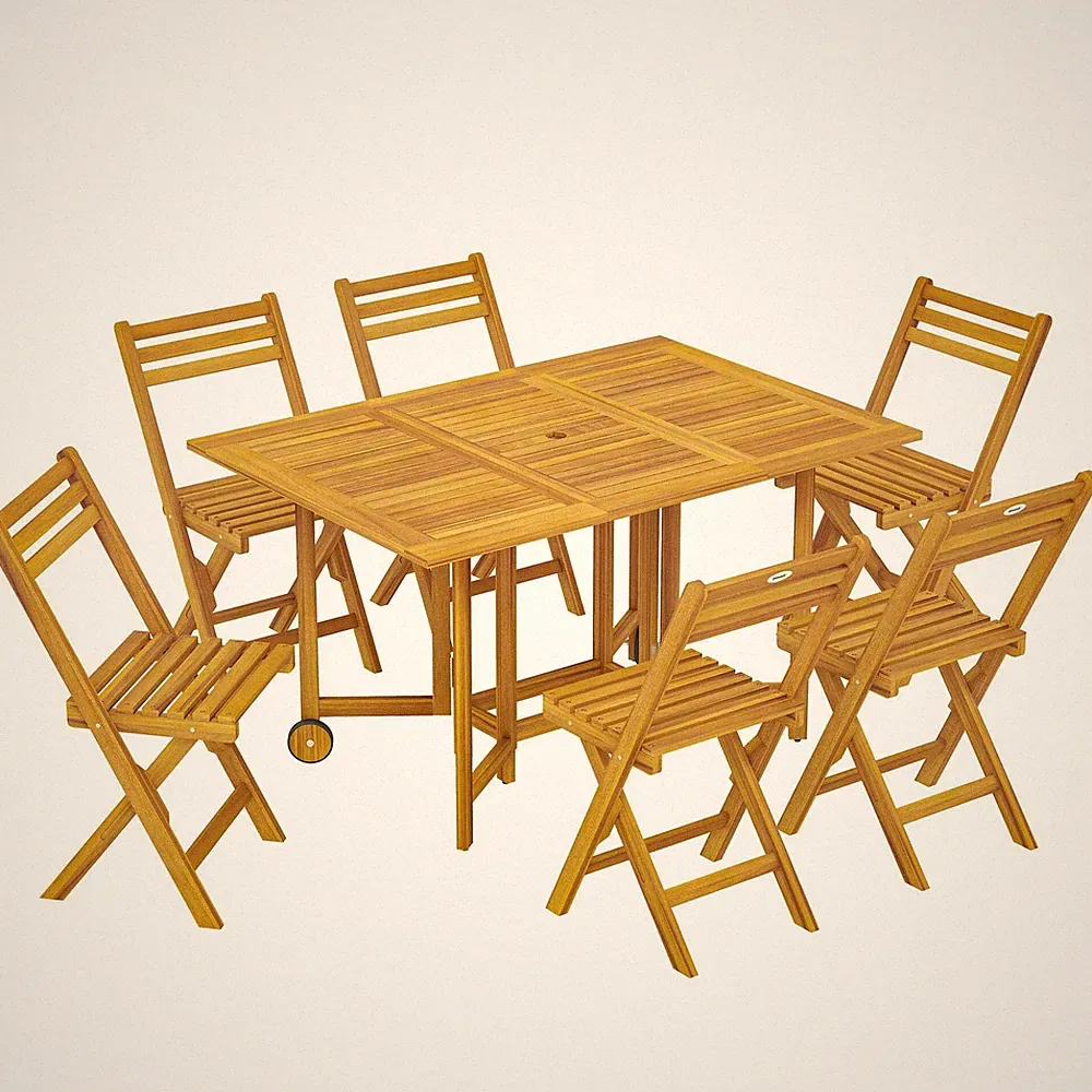 7-teilige Garten-Essgruppe, ausziehbarer Esstisch und 6 Klappstühle mit Umb