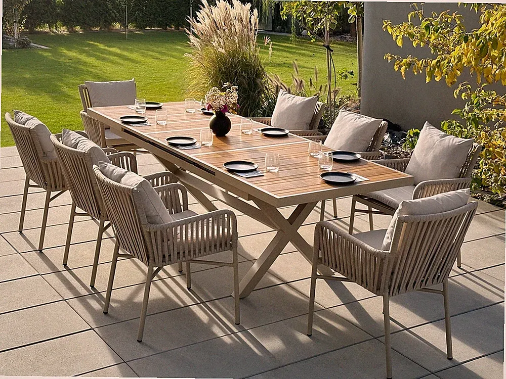 8+1 Sitzgruppe Gartenmöbel, Ausziehbar Tisch, KOMPOSIT-TISCH Stuhl BEIGE 180/240