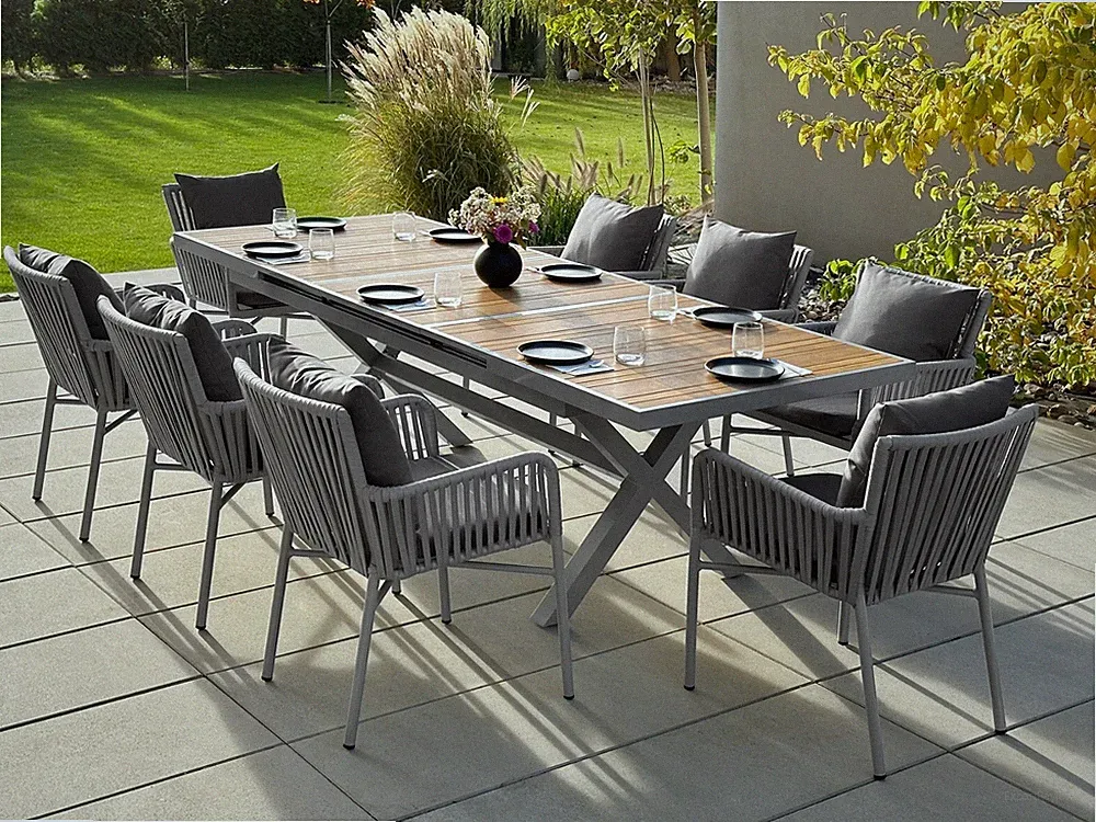 8+1 Sitzgruppe Gartenmöbel, Ausziehbar Tisch, KOMPOSIT-TISCH Stuhl GRAU 180/240