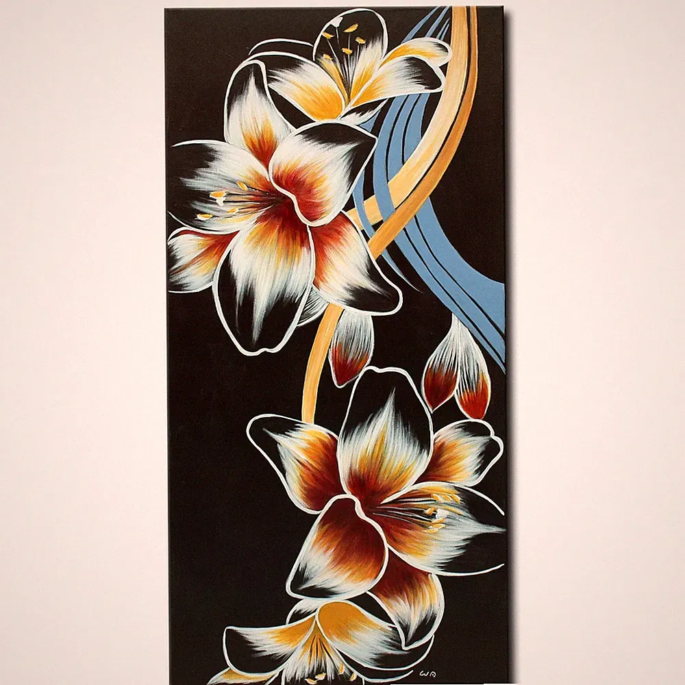 Acryl Bild Gemälde Modern Blumen Lilien Abstrakt Art Deko Handgemalt ORIGINAL