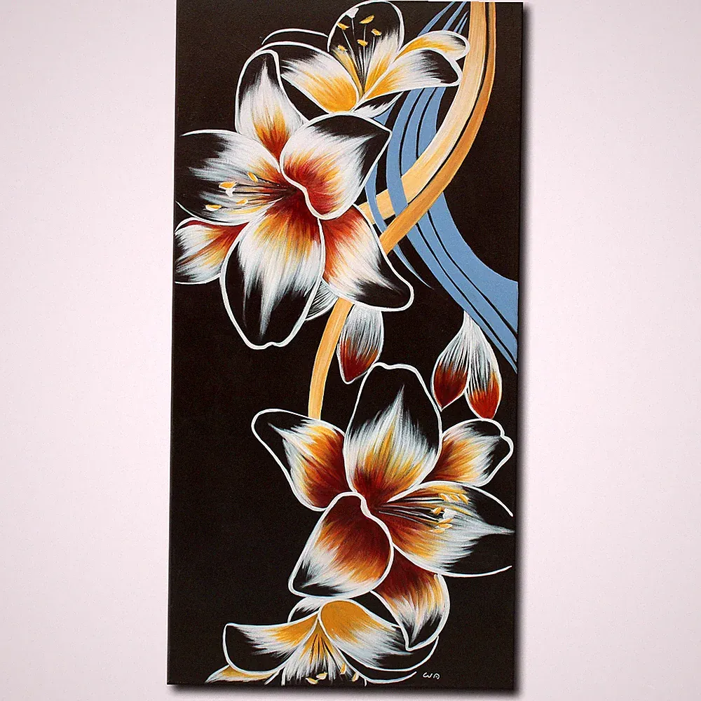 Acryl Bild Gemälde Modern Blumen Lilien Blüte Abstrakt Schwarz Original NOVAARTE
