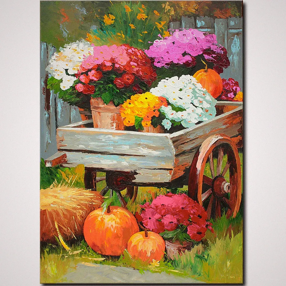Acryl Bild Gemälde Modern Blumen Wagen Dörfer Herbst Abstrakt Original NOVAARTE
