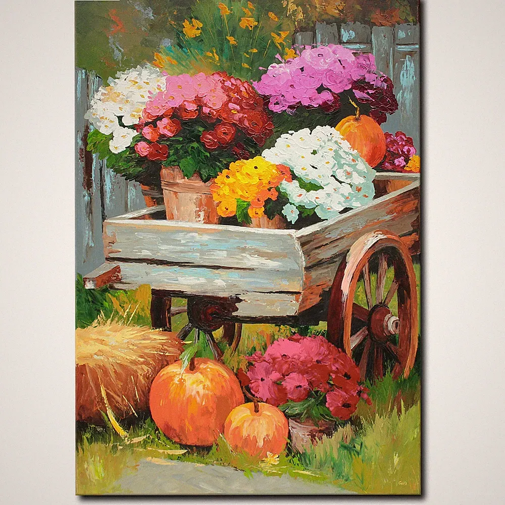 Acryl Bild Gemälde Modern Blumen Wagen Herbst Natur Abstrakt Handgemalt ORIGINAL