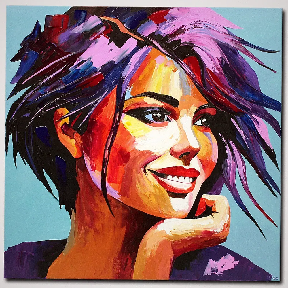 Acryl Bild Gemälde Modern Frau Porträt Gesicht Abstrakt Bunt Handgemalt ORIGINAL
