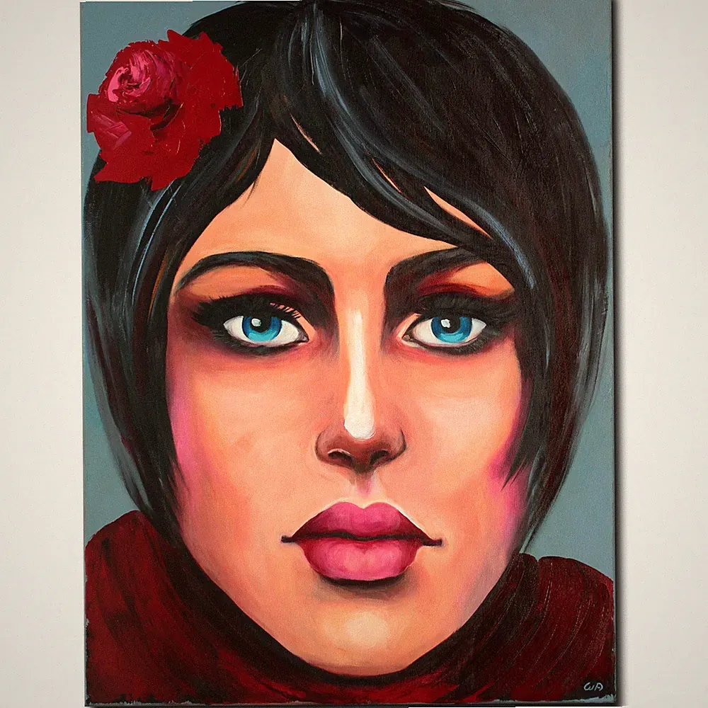 Acryl Bild Gemälde Modern Frau Porträt Gesicht Rose Abstrakt Handgemalt ORIGINAL