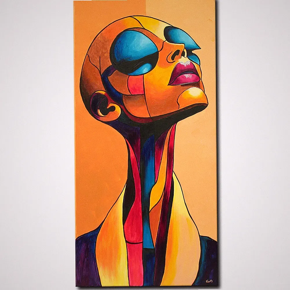 Acryl Bild Gemälde Modern Frau Porträt Kopf Brille Abstrakt Handgemalt ORIGINAL