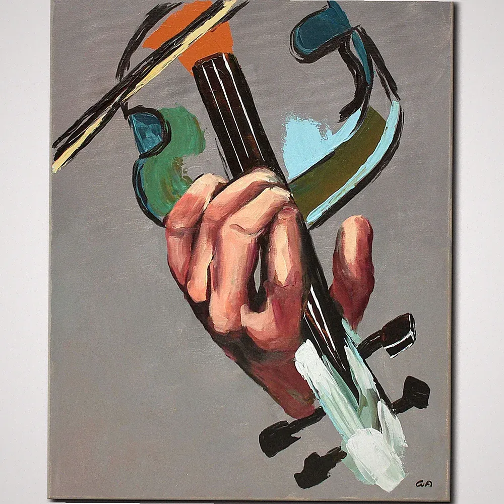 Acryl Bild Gemälde Modern Geige Violine Hand Abstrakt Musik Handgemalt ORIGINAL