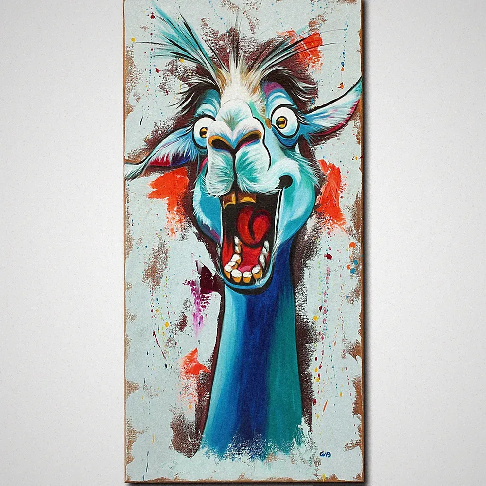 Acryl Bild Gemälde Modern Lama Tiere Porträt Alpaka Abstrakt Handgemalt ORIGINAL